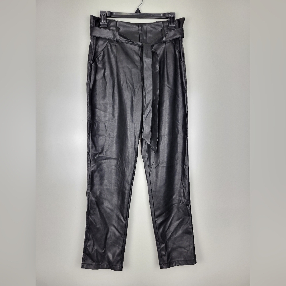 NWT Lucy Paris Faux Leather Paperbag-Waist Pants in Black - Picture 2 of 13